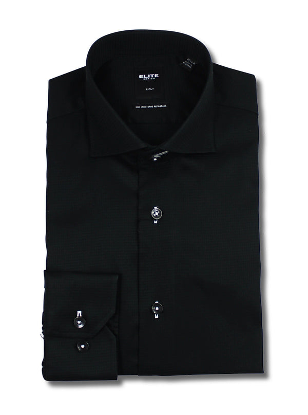 ELITE DRESS SLIM FIT DRESS SHIRT TONE ON TONE BLACK - Caswell's Fine Menswear