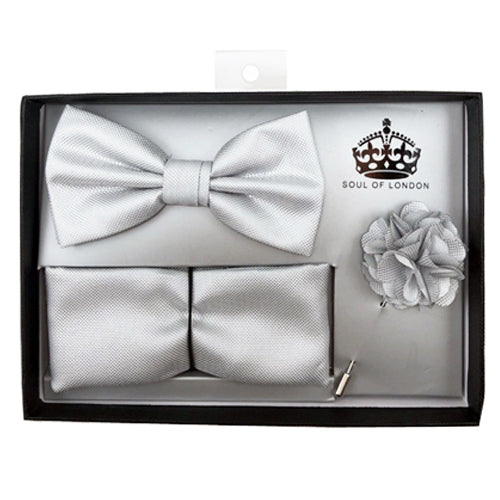 SOUL OF LONDON BOW TIE SET SILVER - Caswell's Fine Menswear