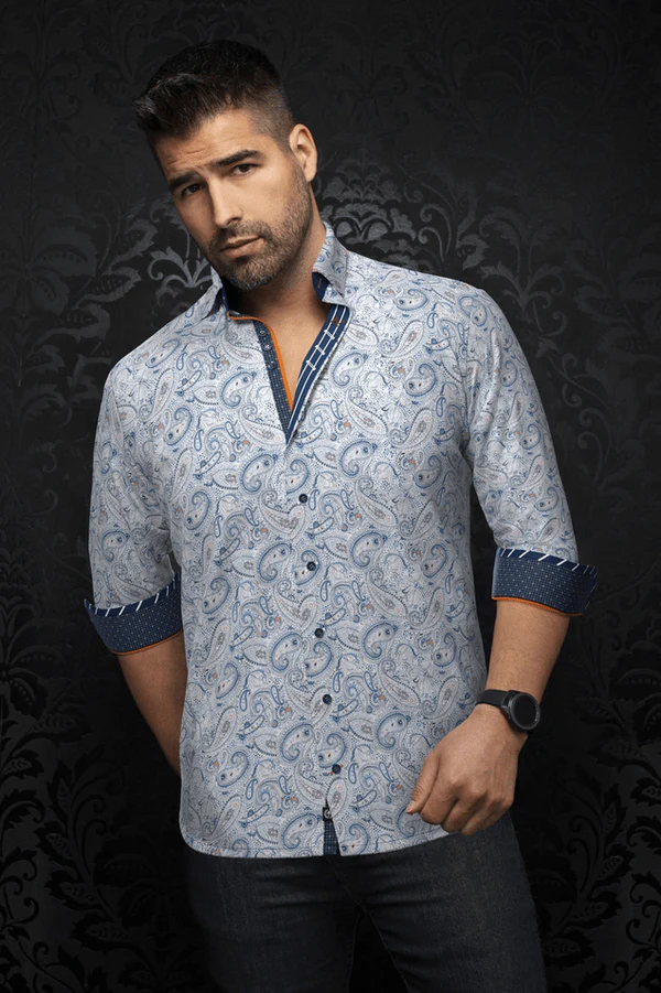 Men Wearing Au Noir Shirt | ALTO, White/Blue