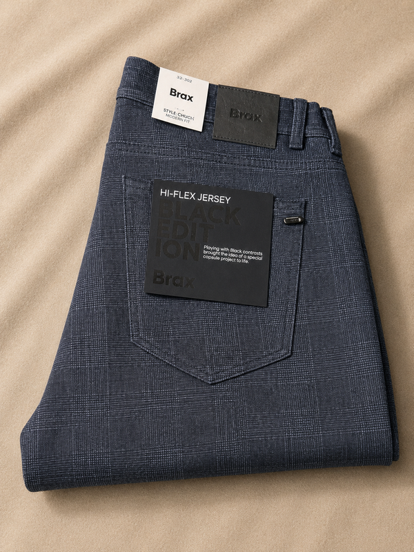 Brax High Flex Pant Muted Check Black Edition Chuck (07-5783) | Navy