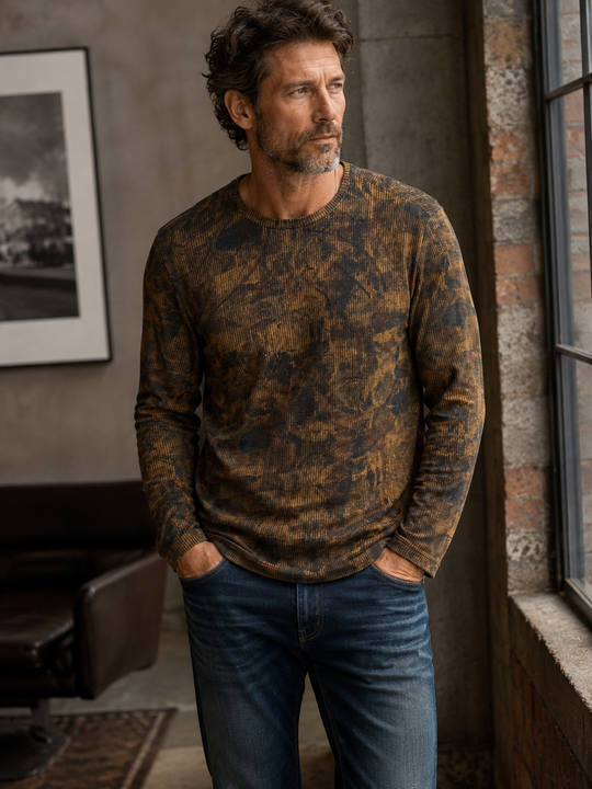 John Varvatos Parson Printed Textured Crew | Toffee