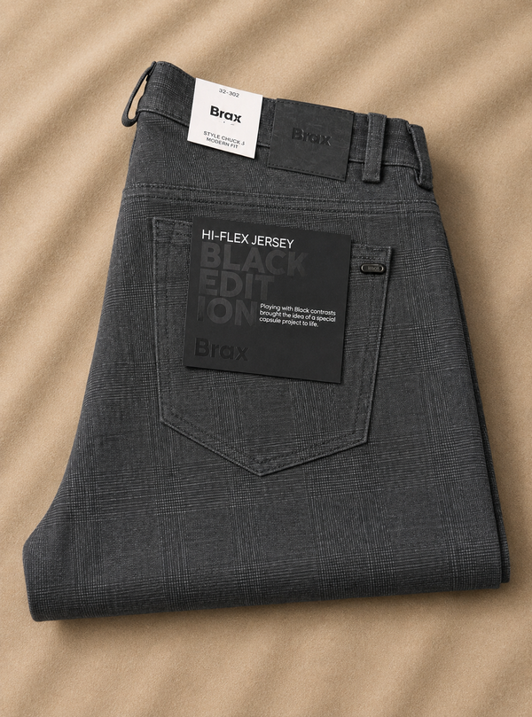Brax High Flex Pant Muted Check Black Edition Chuck (07-5783) | Cement