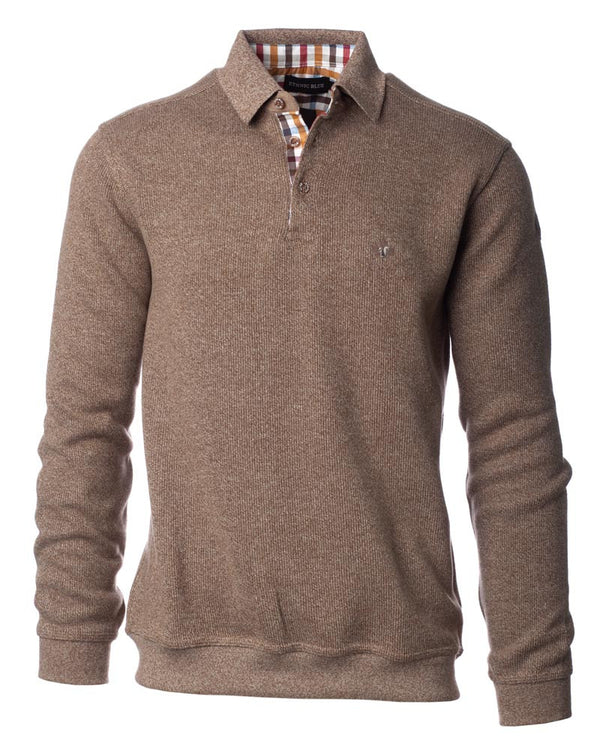 Ethnic Blue Polo Sweater, Chestnut - Caswell's Fine Menswear