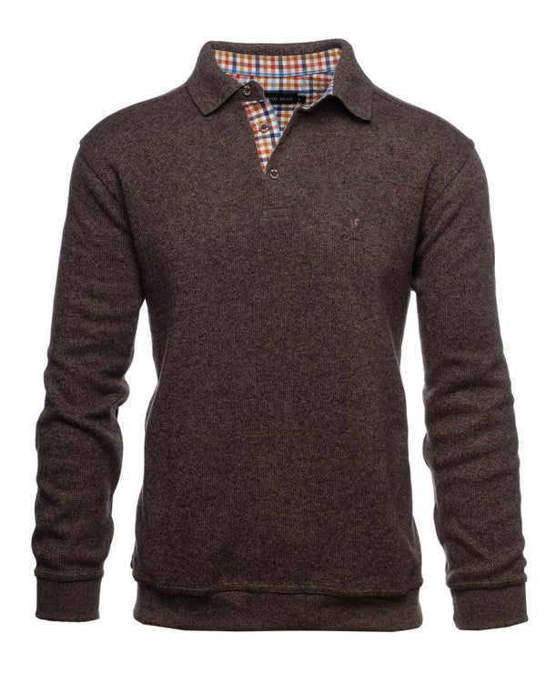 Ethnic Blue Polo Sweater, Dark Brown - Caswell's Fine Menswear