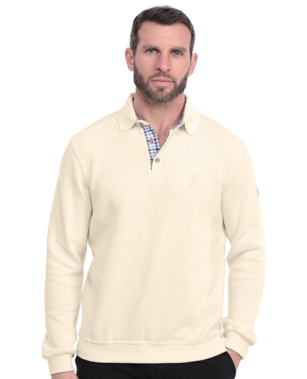 Ethnic Blue Polo Sweater Soft Touch | Ecru - Caswell's Fine Menswear