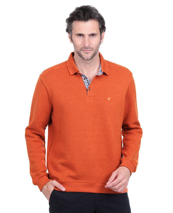 Ethnic Blue Polo Sweater Soft Touch | Dark Orange - Caswell's Fine Menswear