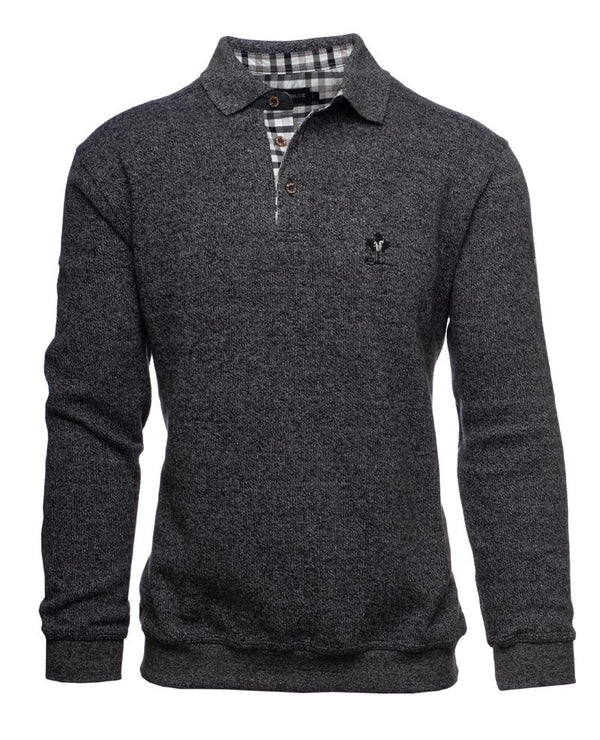 Ethnic Blue Polo Sweater, Charcoal - Caswell's Fine Menswear