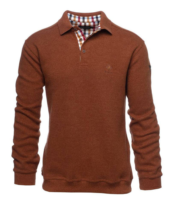 Ethnic Blue Polo Sweater Soft Touch | Tobacco - Caswell's Fine Menswear