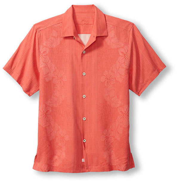 Tommy Bahama Bali Border Silk Camp Shirt, Dubarry Coral - Caswell's Fine Menswear