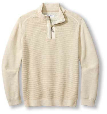 Tommy Bahama Half Zip Sweater Tidemark, French Clay - Caswell's Fine Menswear