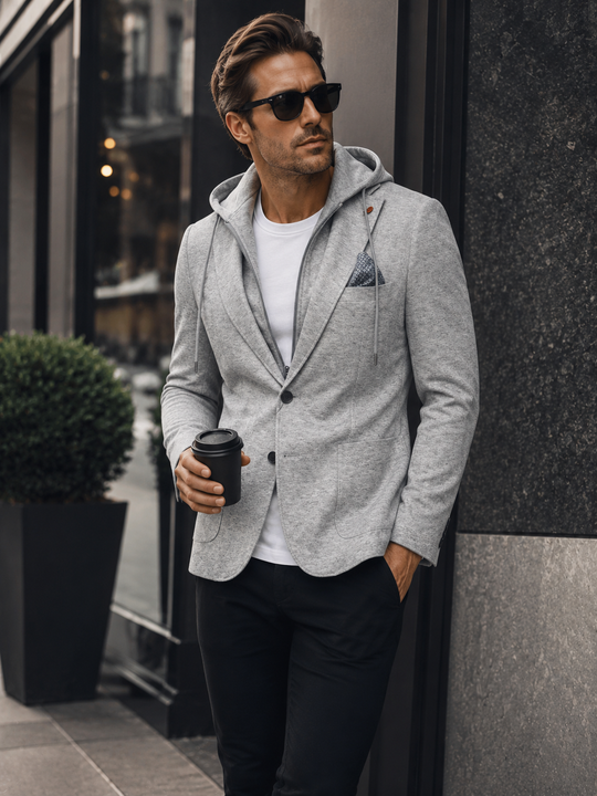Soul of London Blazer with Detachable Hood | Grey