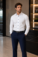 7 Downie St. Silk Touch Shirt with Stretch | White Navy