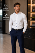 7 Downie St. Silk Touch Shirt with Stretch | White Navy