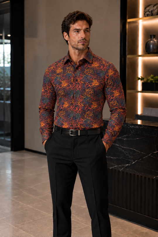 Leo Chevalier Non Iron Shirt | Orange Multi