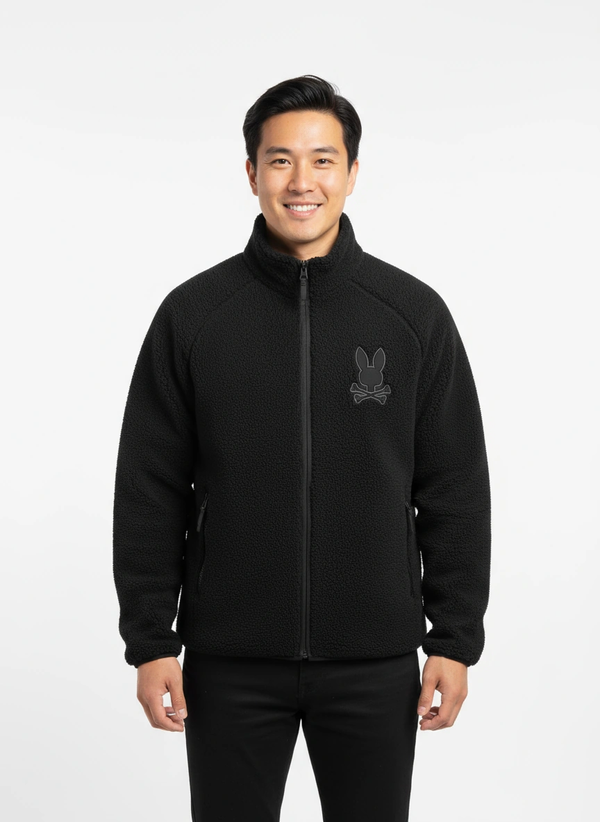 Psycho Bunny Men's Riley Sherpa Full Zip | Black