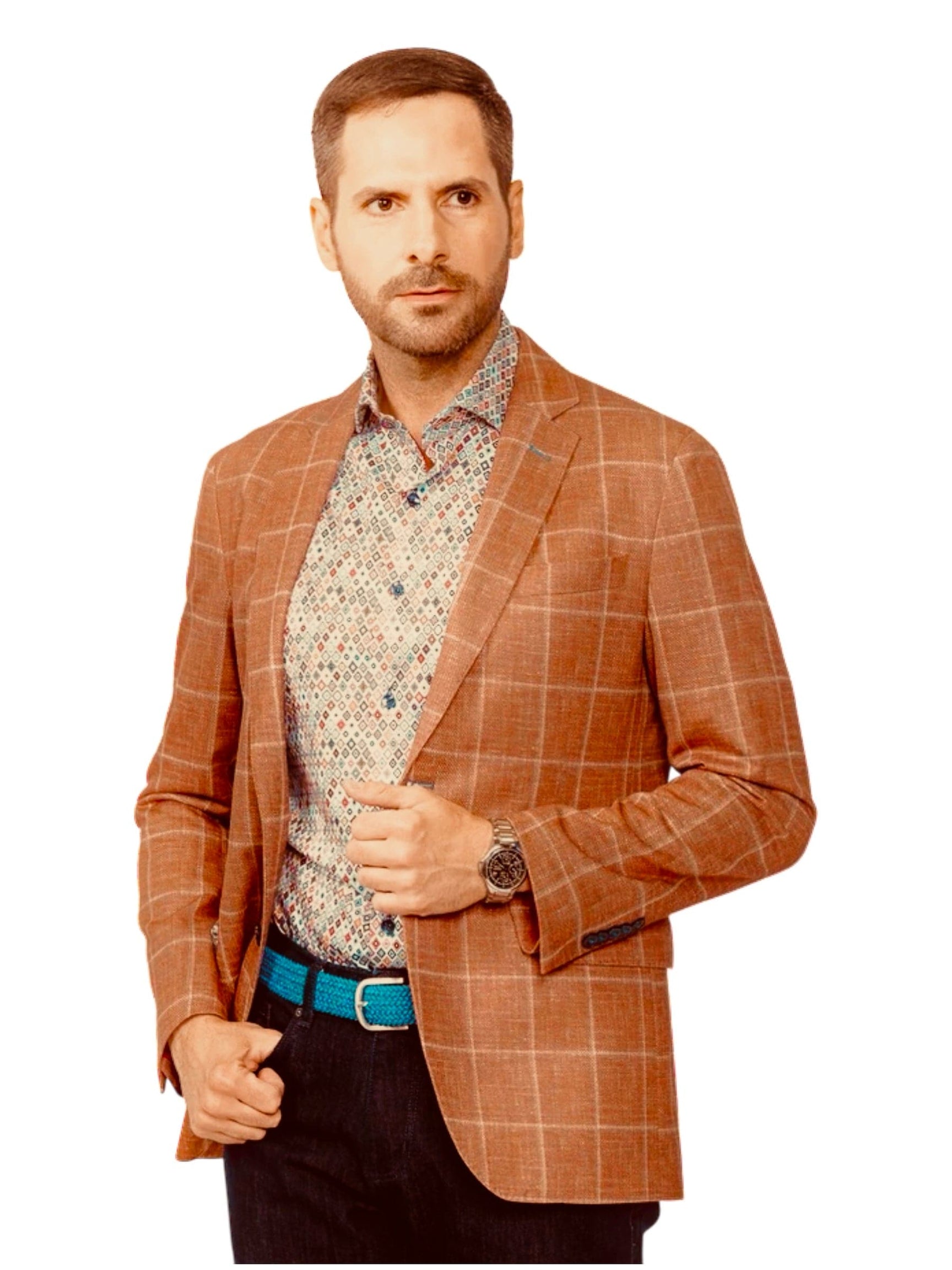 Clearance | 7 Downie St. Men's Blue Lightweight Plaid Casual Zip Bomber Jacket
