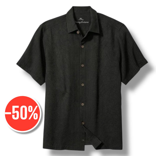 Tommy Bahama Maui Border Silk Camp Shirt | Black