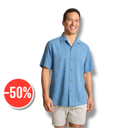 Tommy Bahama Maui Border Silk Camp Shirt | Buccaneer Blue