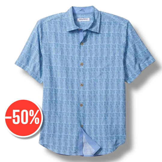 Tommy Bahama Coastal Ease Siena Geo IslandZone® Camp Shirt | Chambray Blue
