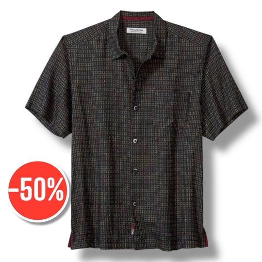 Tommy Bahama Coconut Point Prismatic Check IslandZone® Camp Shirt | Black