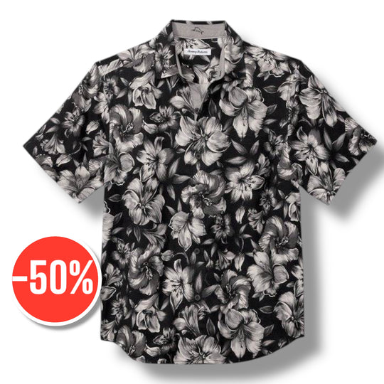 Tommy Bahama Hibiscus Hideaway Silk Camp Shirt | Black