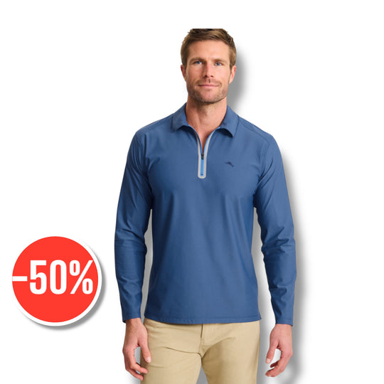 Tommy Bahama Pebble Coast Zip Polo Long Sleeve | Bering Blue