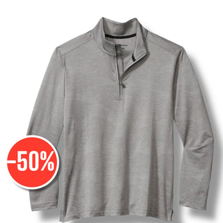 Tommy Bahama Monstera Fade IslandZone® Sweat demi-zip | Ultimate Grey