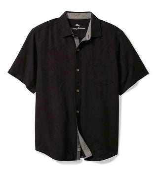 Tommy Bahama Drinks Well With Others Embroidered Silk Camp Shirt | Black