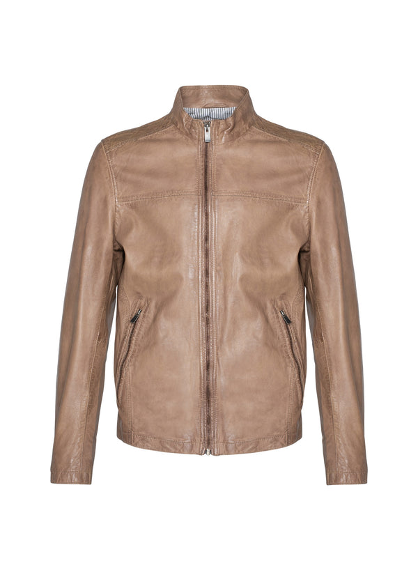 Regency Leather Jacket in Stone - Caswell's Fine Menswear