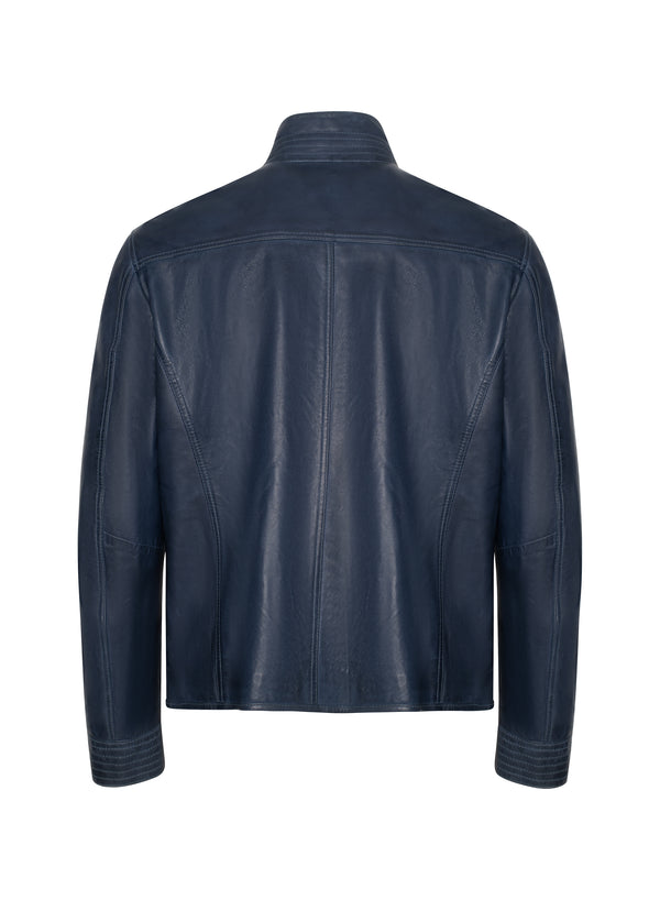Regency Leather Jacket, Navy - Caswell's Fine Menswear