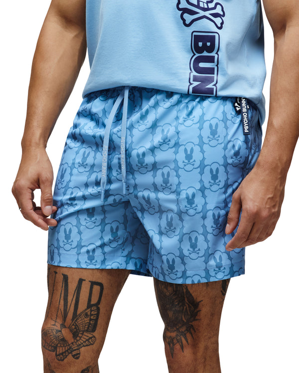 Psycho Bunny Men's Toby All Over Bunny Swim Trunk | Blue