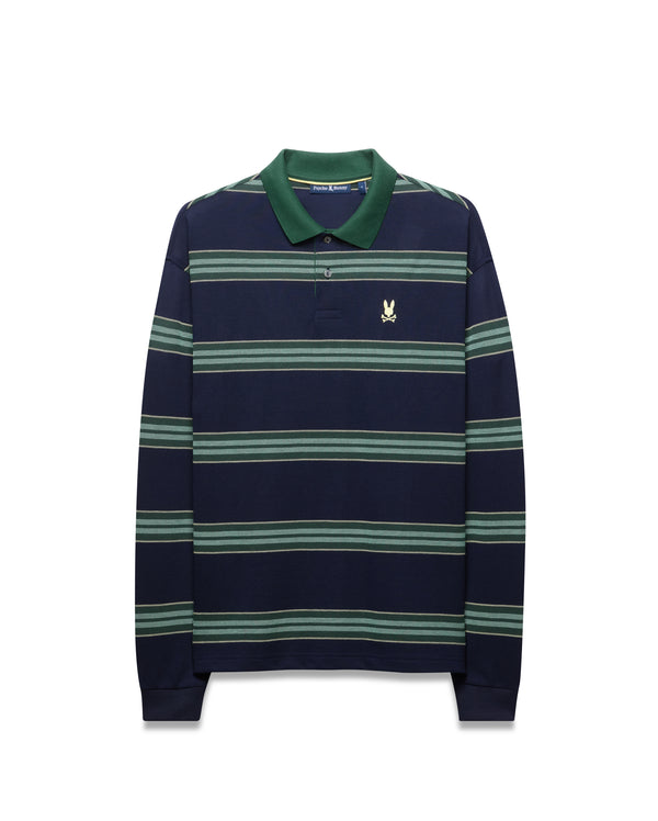 Psycho Bunny Mens Long Sleeve Polo Drew | Baritone Blue