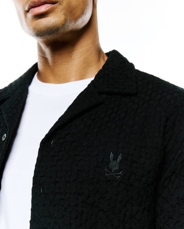 Psycho Bunny Mens Relaxed Fit Textured Shirt Claudio | Black