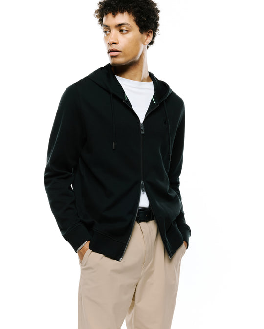 Sweat à capuche Psycho Bunny pour homme, modèle Marc, texturé, fermeture éclair intégrale | Noir
