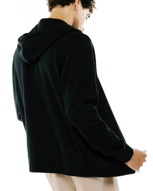 Psycho Bunny Mens Marc Textured Full Zip Hoodie | Black