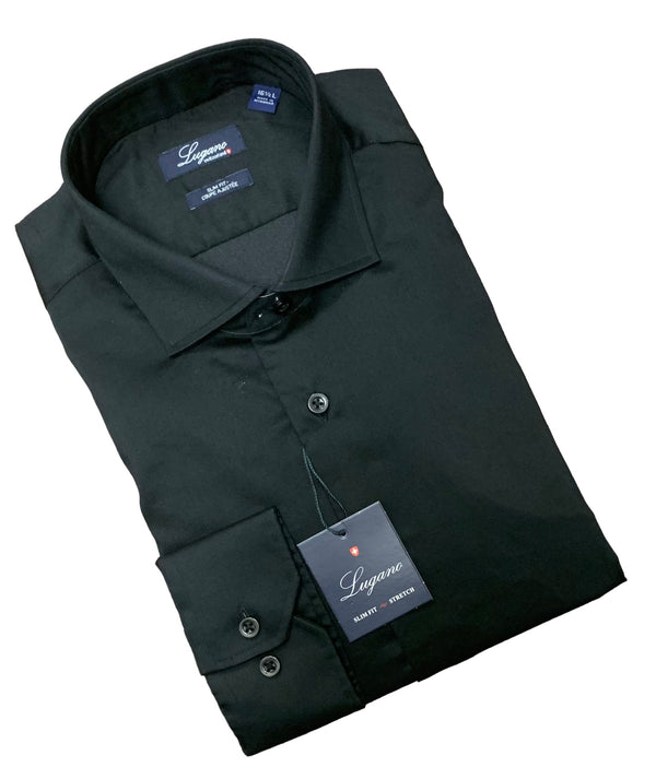 Dress Shirt Slim Fit Stretch, Black - Caswell's Fine Menswear