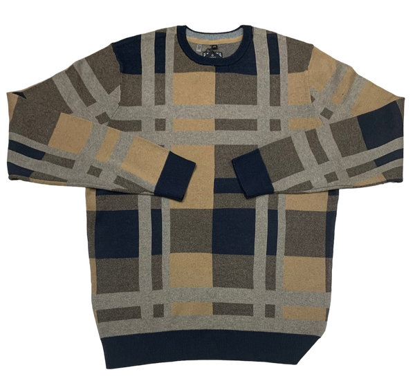 Crew Neck Sweater, Navy/Oak - Caswell's Fine Menswear