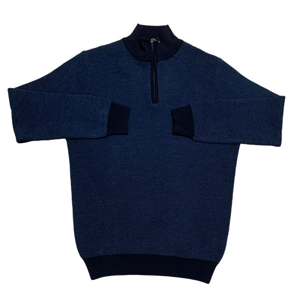 Modango Italian Made 1/4 Zip Sweater, Navy - Caswell's Fine Menswear