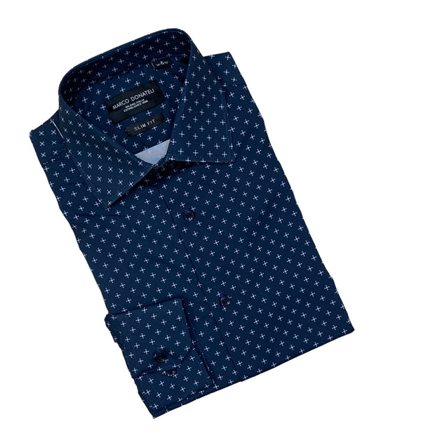 Marco Donateli Stretch Shirt, Navy - Caswell's Fine Menswear