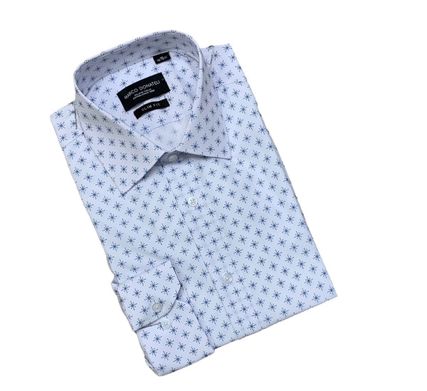 Marco Donateli Stretch Shirt, White/Blue - Caswell's Fine Menswear