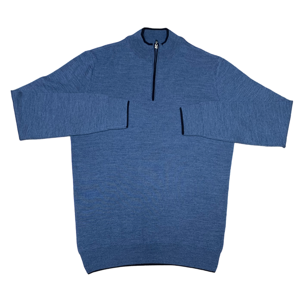 Lief Horsens Sweater 1/4 Zip, Denim - Caswell's Fine Menswear
