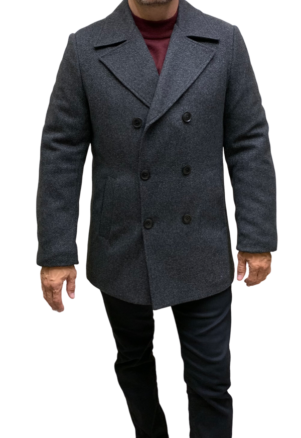 Lief Horsens Pea Coat, Charcoal - Caswell's Fine Menswear