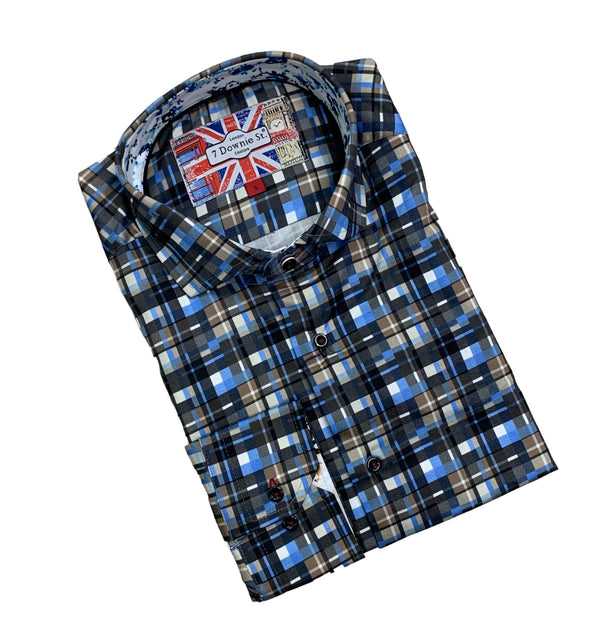 7 Downie Street Shirt Long Sleeve, Khaki - Caswell's Fine Menswear