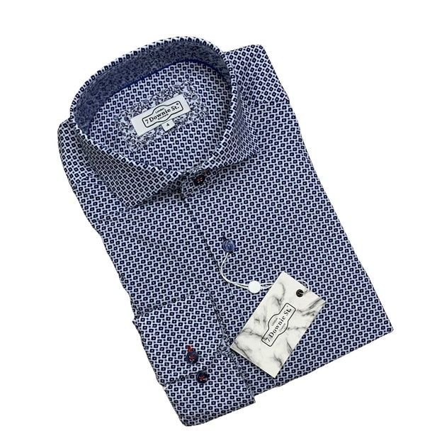 7 Downie Street Shirt Long Sleeve, Navy - Caswell's Fine Menswear