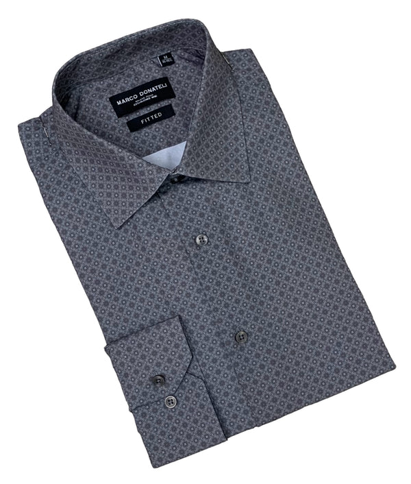 Marco Donateli Shirt Long Sleeve, Gery/Green - Caswell's Fine Menswear