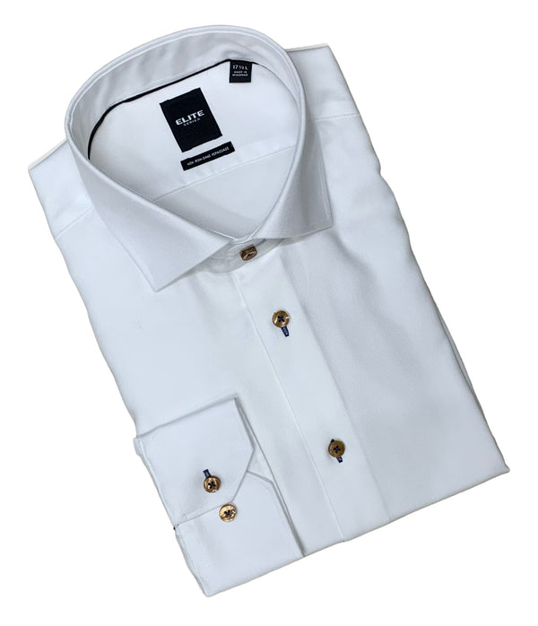Elite Dress Shirt with Congac Buttons, Taupe - Caswell's Fine Menswear