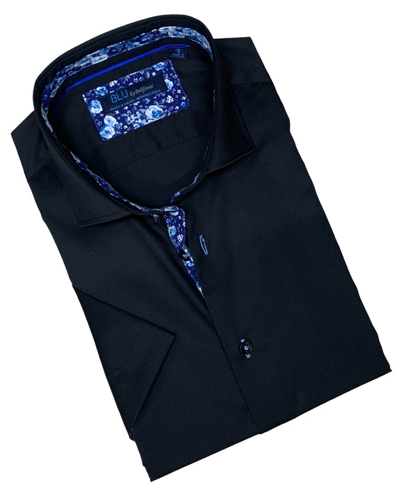 Blu by Polifroni Shirt Short Sleeve | Black - Caswell's Fine Menswear