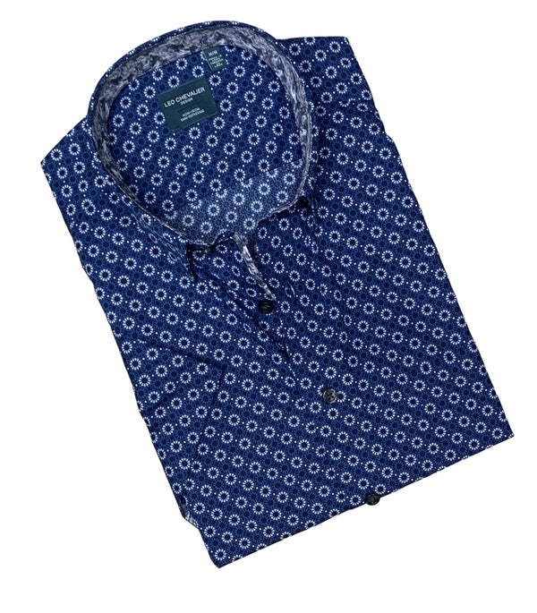 Leo Chevalier Shirt Short Sleeve | Navy - Caswell's Fine Menswear