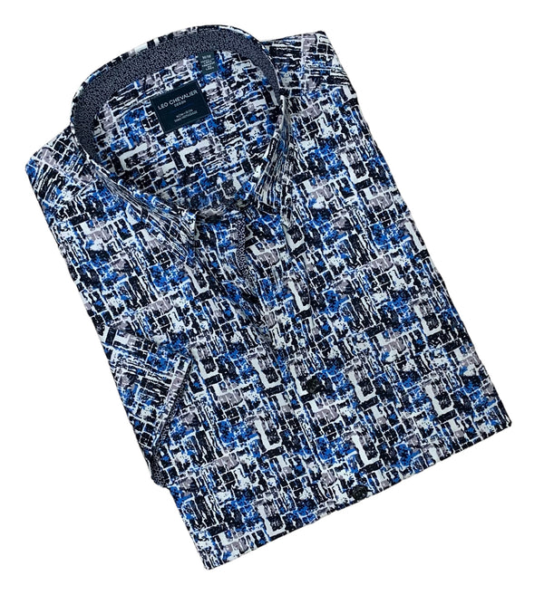 Leo Chevalier Shirt Short Sleeve | Blue Multi - Caswell's Fine Menswear