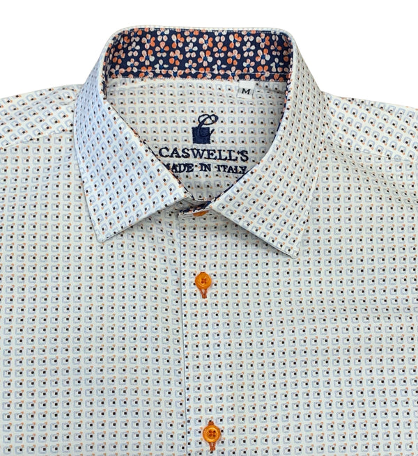 Made in Italy Shirt Long Sleeve | White/Orange - Caswell's Fine Menswear